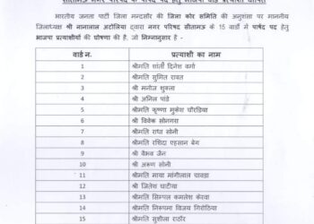 सीतामऊ नगर परिषद के लिए बीजेपी ने अपनी प्रत्याशियों की लिस्ट करी जारी |