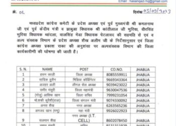 झाबुआ जिला कांग्रेस अल्पसंख्यक विभाग कार्यकारिणी घोषणा सम्पपन हुई